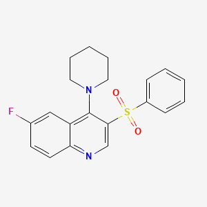 molecular formula C20H19FN2O2S B2608595 3-(Benzenesulfonyl)-6-fluoro-4-(piperidin-1-yl)quinoline CAS No. 866844-17-9