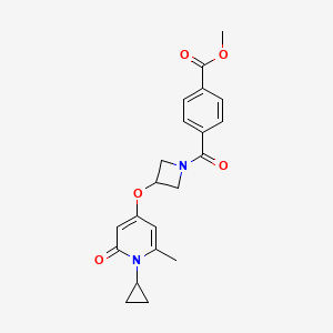 molecular formula C21H22N2O5 B2608596 Methyl 4-(3-((1-cyclopropyl-6-methyl-2-oxo-1,2-dihydropyridin-4-yl)oxy)azetidine-1-carbonyl)benzoate CAS No. 2034273-57-7