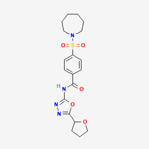 molecular formula C19H24N4O5S B2608597 4-(azepane-1-sulfonyl)-N-[5-(oxolan-2-yl)-1,3,4-oxadiazol-2-yl]benzamide CAS No. 921585-98-0