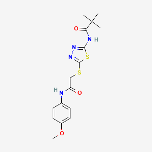 molecular formula C16H20N4O3S2 B2608638 N-(5-((2-((4-methoxyphenyl)amino)-2-oxoethyl)thio)-1,3,4-thiadiazol-2-yl)pivalamide CAS No. 392293-47-9