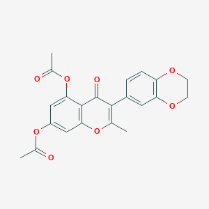 molecular formula C22H18O8 B2608655 5-(acetyloxy)-3-(2,3-dihydro-1,4-benzodioxin-6-yl)-2-methyl-4-oxo-4H-chromen-7-yl acetate CAS No. 169903-83-7
