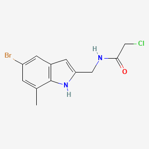 molecular formula C12H12BrClN2O B2608684 N-[(5-Bromo-7-methyl-1H-indol-2-yl)methyl]-2-chloroacetamide CAS No. 2411276-77-0