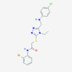 molecular formula C19H19BrClN5OS B260870 N-(2-bromophenyl)-2-[(5-{[(4-chlorophenyl)amino]methyl}-4-ethyl-4H-1,2,4-triazol-3-yl)sulfanyl]acetamide 