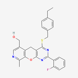 (7-{[(4-Ethylphenyl)methyl]sulfanyl}-5-(2-fluorophenyl)-14-methyl-2-oxa-4,6,13-triazatricyclo[8.4.0.0^{3,8}]tetradeca-1(10),3(8),4,6,11,13-hexaen-11-yl)methanol