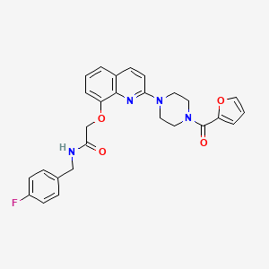 molecular formula C27H25FN4O4 B2608759 N-(4-fluorobenzyl)-2-((2-(4-(furan-2-carbonyl)piperazin-1-yl)quinolin-8-yl)oxy)acetamide CAS No. 941954-99-0