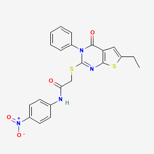 molecular formula C22H18N4O4S2 B2608812 2-((6-ethyl-4-oxo-3-phenyl-3,4-dihydrothieno[2,3-d]pyrimidin-2-yl)thio)-N-(4-nitrophenyl)acetamide CAS No. 378775-68-9