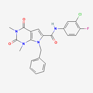 molecular formula C22H18ClFN4O3 B2608818 7-benzyl-N-(3-chloro-4-fluorophenyl)-1,3-dimethyl-2,4-dioxo-2,3,4,7-tetrahydro-1H-pyrrolo[2,3-d]pyrimidine-6-carboxamide CAS No. 1021258-76-3