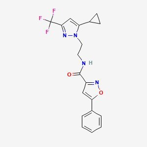 molecular formula C19H17F3N4O2 B2608821 N-(2-(5-cyclopropyl-3-(trifluoromethyl)-1H-pyrazol-1-yl)ethyl)-5-phenylisoxazole-3-carboxamide CAS No. 1797675-10-5