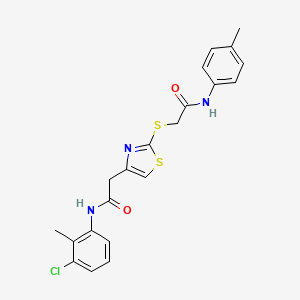 molecular formula C21H20ClN3O2S2 B2608834 N-(3-氯-2-甲基苯基)-2-(2-((2-氧代-2-(对甲苯氨基)乙基)硫基)噻唑-4-基)乙酰胺 CAS No. 941874-86-8