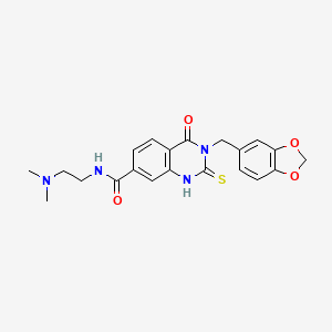 molecular formula C21H22N4O4S B2608840 3-(benzo[d][1,3]dioxol-5-ylmethyl)-N-(2-(dimethylamino)ethyl)-4-oxo-2-thioxo-1,2,3,4-tetrahydroquinazoline-7-carboxamide CAS No. 451466-44-7