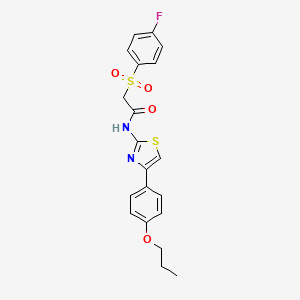 molecular formula C20H19FN2O4S2 B2608842 2-((4-氟苯基)磺酰)-N-(4-(4-丙氧基苯基)噻唑-2-基)乙酰胺 CAS No. 895470-72-1