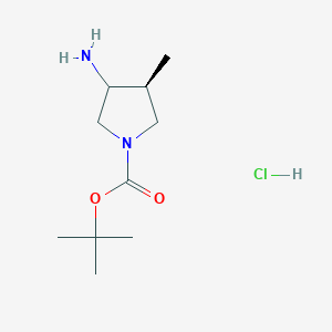 molecular formula C10H21ClN2O2 B2608863 Tert-butyl (4S)-3-amino-4-methylpyrrolidine-1-carboxylate;hydrochloride CAS No. 2377915-61-0