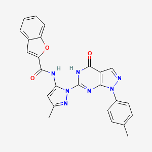molecular formula C25H19N7O3 B2608868 N-(3-methyl-1-(4-oxo-1-(p-tolyl)-4,5-dihydro-1H-pyrazolo[3,4-d]pyrimidin-6-yl)-1H-pyrazol-5-yl)benzofuran-2-carboxamide CAS No. 1170645-51-8