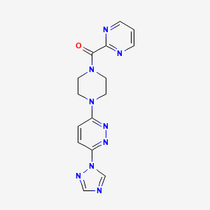molecular formula C15H15N9O B2608897 (4-(6-(1H-1,2,4-三唑-1-基)吡啶并[3,4-d]嘧啶-3-基)哌嗪-1-基)(嘧啶-2-基)甲酮 CAS No. 1797026-80-2