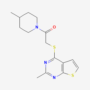 molecular formula C15H19N3OS2 B2608907 1-(4-甲基哌啶-1-基)-2-((2-甲硫代噻吩[2,3-d]嘧啶-4-基)硫)乙酮 CAS No. 683780-09-8