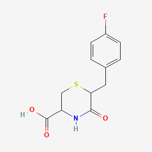 molecular formula C12H12FNO3S B2608909 6-(4-Fluorobenzyl)-5-oxothiomorpholine-3-carboxylic acid CAS No. 1025448-57-0