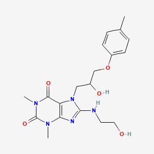 B2608914 7-(2-hydroxy-3-(p-tolyloxy)propyl)-8-((2-hydroxyethyl)amino)-1,3-dimethyl-1H-purine-2,6(3H,7H)-dione CAS No. 941993-43-7