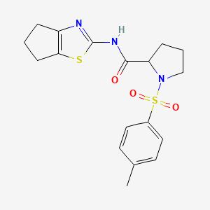 molecular formula C18H21N3O3S2 B2608916 N-(5,6-dihydro-4H-cyclopenta[d]thiazol-2-yl)-1-tosylpyrrolidine-2-carboxamide CAS No. 1049918-59-3