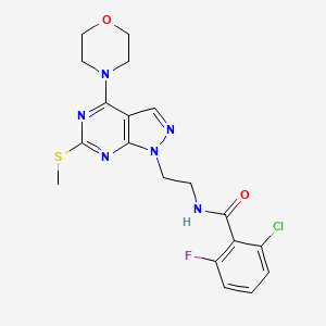 molecular formula C19H20ClFN6O2S B2608919 2-氯-6-氟-N-(2-(6-(甲硫基)-4-吗啉基-1H-吡唑噻嘧啶-1-基)乙基)苯甲酰胺 CAS No. 954026-94-9