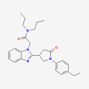 molecular formula C27H34N4O2 B2608924 2-{2-[1-(4-乙基苯基)-5-氧代吡咯啉-3-基]-1H-苯并咪唑-1-基}-N,N-二丙基乙酰胺 CAS No. 943101-34-6