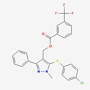 molecular formula C25H18ClF3N2O2S B2608926 {5-[(4-氯苯基)硫代]-1-甲基-3-苯基-1H-吡唑-4-基}甲基 3-(三氟甲基)苯甲酸酯 CAS No. 318289-02-0