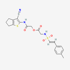 molecular formula C21H21N3O5S2 B2608928 [2-[(3-cyano-5,6-dihydro-4H-cyclopenta[b]thiophen-2-yl)amino]-2-oxoethyl] 2-[[(E)-2-(4-methylphenyl)ethenyl]sulfonylamino]acetate CAS No. 878944-11-7