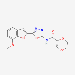 molecular formula C16H13N3O6 B2608929 N-(5-(7-甲氧基苯并呋喃-2-基)-1,3,4-噁二唑-2-基)-5,6-二氢-1,4-二氧杂环戊烷-2-甲酰胺 CAS No. 921904-40-7