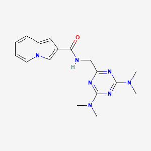 molecular formula C17H21N7O B2608935 N-((4,6-二二甲基氨基)-1,3,5-三嗪-2-基)甲基吲哚啉-2-甲酰胺 CAS No. 2034426-96-3