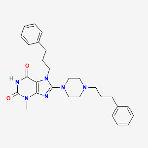 molecular formula C28H34N6O2 B2608936 3-methyl-7-(3-phenylpropyl)-8-(4-(3-phenylpropyl)piperazin-1-yl)-1H-purine-2,6(3H,7H)-dione CAS No. 898419-89-1