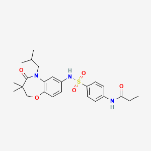 molecular formula C24H31N3O5S B2608951 N-(4-(N-(5-isobutyl-3,3-dimethyl-4-oxo-2,3,4,5-tetrahydrobenzo[b][1,4]oxazepin-7-yl)sulfamoyl)phenyl)propionamide CAS No. 921915-50-6