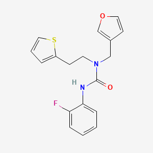 molecular formula C18H17FN2O2S B2608976 3-(2-Fluorophenyl)-1-(furan-3-ylmethyl)-1-(2-(thiophen-2-yl)ethyl)urea CAS No. 1421515-17-4