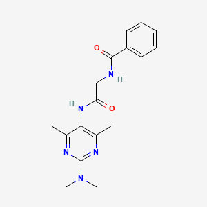 molecular formula C17H21N5O2 B2608979 N-(2-((2-(dimethylamino)-4,6-dimethylpyrimidin-5-yl)amino)-2-oxoethyl)benzamide CAS No. 1448053-98-2