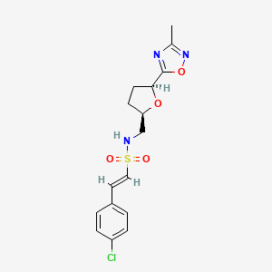 molecular formula C16H18ClN3O4S B2608983 (E)-2-(4-Chlorophenyl)-N-[[(2R,5S)-5-(3-methyl-1,2,4-oxadiazol-5-yl)oxolan-2-yl]methyl]ethenesulfonamide CAS No. 2223259-78-5
