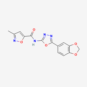 molecular formula C14H10N4O5 B2608989 N-(5-(benzo[d][1,3]dioxol-5-yl)-1,3,4-oxadiazol-2-yl)-3-methylisoxazole-5-carboxamide CAS No. 1021074-76-9