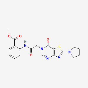 molecular formula C19H19N5O4S B2608992 methyl 2-{2-[7-oxo-2-(pyrrolidin-1-yl)-6H,7H-[1,3]thiazolo[4,5-d]pyrimidin-6-yl]acetamido}benzoate CAS No. 1223937-60-7