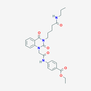 molecular formula C27H32N4O6 B2608993 ethyl 4-({[2,4-dioxo-3-[5-oxo-5-(propylamino)pentyl]-3,4-dihydroquinazolin-1(2H)-yl]acetyl}amino)benzoate CAS No. 1223836-12-1