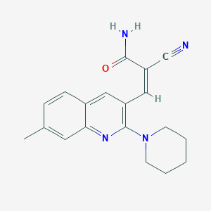 molecular formula C19H20N4O B2608996 (Z)-2-氰基-3-(7-甲基-2-哌啶-1-基喹啉-3-基)丙-2-烯酰胺 CAS No. 377765-04-3