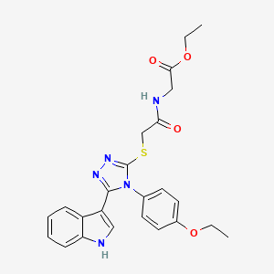 molecular formula C24H25N5O4S B2609001 ethyl 2-(2-((4-(4-ethoxyphenyl)-5-(1H-indol-3-yl)-4H-1,2,4-triazol-3-yl)thio)acetamido)acetate CAS No. 852167-53-4