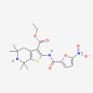 molecular formula C19H23N3O6S B2609051 ethyl 5,5,7,7-tetramethyl-2-(5-nitrofuran-2-amido)-4H,5H,6H,7H-thieno[2,3-c]pyridine-3-carboxylate CAS No. 864860-34-4