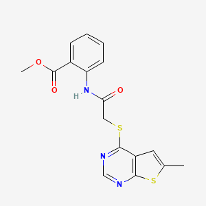 molecular formula C17H15N3O3S2 B2609105 Methyl 2-(2-((6-methylthieno[2,3-d]pyrimidin-4-yl)thio)acetamido)benzoate CAS No. 876902-20-4