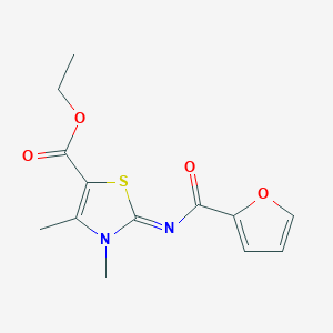 molecular formula C13H14N2O4S B2609119 ethyl (2Z)-2-[(furan-2-carbonyl)imino]-3,4-dimethyl-2,3-dihydro-1,3-thiazole-5-carboxylate CAS No. 393838-92-1