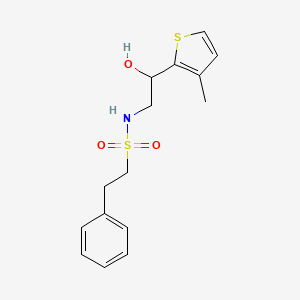 molecular formula C15H19NO3S2 B2609135 N-(2-hydroxy-2-(3-methylthiophen-2-yl)ethyl)-2-phenylethanesulfonamide CAS No. 1351596-61-6