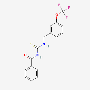 molecular formula C16H13F3N2O2S B2609195 Phenyl-N-(thioxo(((3-(trifluoromethoxy)phenyl)methyl)amino)methyl)formamide CAS No. 1023497-26-8
