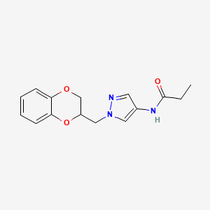 molecular formula C15H17N3O3 B2609213 N-{1-[(2,3-dihydro-1,4-benzodioxin-2-yl)methyl]-1H-pyrazol-4-yl}propanamide CAS No. 1797091-81-6