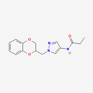 B2609213 N-(1-((2,3-dihydrobenzo[b][1,4]dioxin-2-yl)methyl)-1H-pyrazol-4-yl)propionamide CAS No. 1797091-81-6