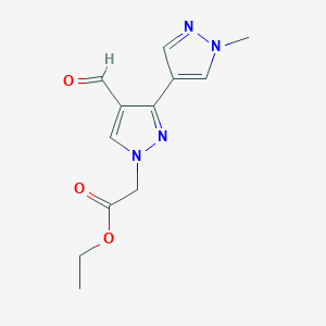 molecular formula C12H14N4O3 B2609483 ethyl 2-[4-formyl-3-(1-methyl-1H-pyrazol-4-yl)-1H-pyrazol-1-yl]acetate CAS No. 2095410-36-7