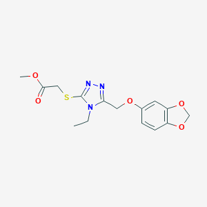 molecular formula C15H17N3O5S B260954 METHYL 2-({5-[(2H-1,3-BENZODIOXOL-5-YLOXY)METHYL]-4-ETHYL-4H-1,2,4-TRIAZOL-3-YL}SULFANYL)ACETATE 