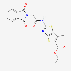 molecular formula C19H15N3O5S2 B2609546 Ethyl 2-(2-(1,3-dioxoisoindolin-2-yl)acetamido)-6-methylthieno[2,3-d]thiazole-5-carboxylate CAS No. 681163-33-7