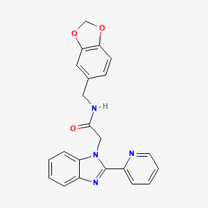 molecular formula C22H18N4O3 B2609564 N-(benzo[d][1,3]dioxol-5-ylmethyl)-2-(2-(pyridin-2-yl)-1H-benzo[d]imidazol-1-yl)acetamide CAS No. 1105239-91-5