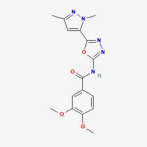 molecular formula C16H17N5O4 B2609619 N-(5-(1,3-dimethyl-1H-pyrazol-5-yl)-1,3,4-oxadiazol-2-yl)-3,4-dimethoxybenzamide CAS No. 1171634-01-7